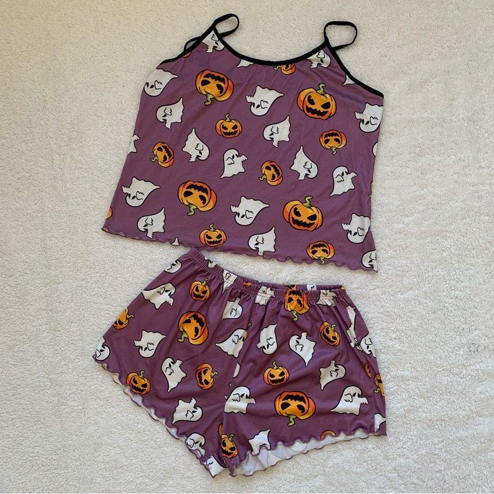 Purple Halloween Ghost and Pumpkin Pajama Set